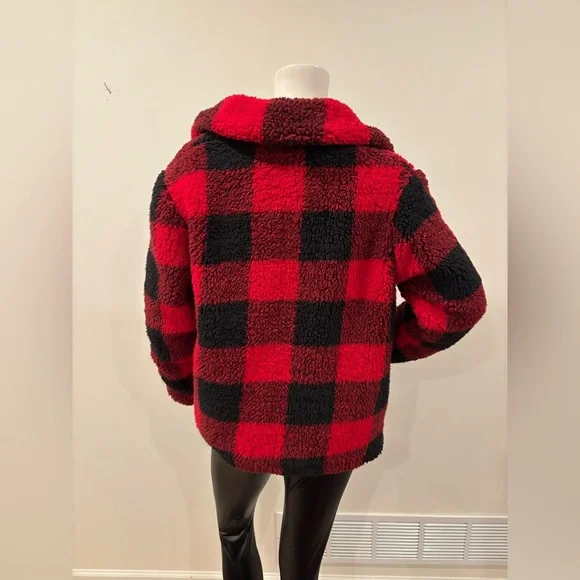 Knox Rose Buffalo Check Plaid Sherpa Jacket - Red and Black, Women’s M - Picture 6 of 12